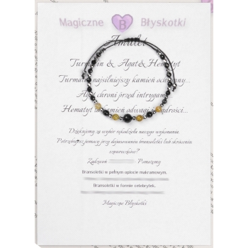 Bransoletka celebrytka czarny TURMALIN AGAT HEMATYT ochrona i odwaga